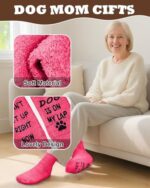 Funny fuzzy socks perfect for cozy at-home moments, great gift for dog lovers (bright pink) - Image 5
