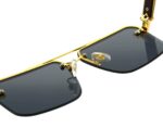 Square Rimless Diamond Cut Sunglasses with Black PU Leather Storage Case - Gold Frame Wood Grain Blue Sunscreen Glasses for Men & Women - Image 3