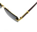 Square Rimless Diamond Cut Sunglasses with Black PU Leather Storage Case - Gold Frame Wood Grain Blue Sunscreen Glasses for Men & Women - Image 4