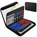 Black Fireproof Waterproof Accordion File Organiser, 11 Pockets Expanding Document Folder with Colour-Coded Tabs, Dustproof U-Disk Passports Card Bag for Home Office Travel (26 × 36 × 5 cm)