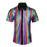 XL size Men's 70s Disco Costume Set - Colorful Plaid shirt with Black Bell Bottom Pants & Accessories, Retro Polyester Dance Outfit for Parties and Halloween - Image 2