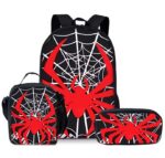 Style 12 3 Piece Spider Print School Bag Set - Large Capacity Polyester Backpack, Insulated Lunch Bag and Pencil Case - Lightweight Student Bookbag with Side Pocket for Boys Teens Kids