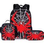 Style 12 3 Piece Spider Print School Bag Set - Large Capacity Polyester Backpack, Insulated Lunch Bag and Pencil Case - Lightweight Student Bookbag with Side Pocket for Boys Teens Kids