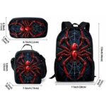 Style 12 3 Piece Spider Print School Bag Set - Large Capacity Polyester Backpack, Insulated Lunch Bag and Pencil Case - Lightweight Student Bookbag with Side Pocket for Boys Teens Kids - Image 2