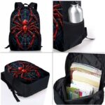 Style 12 3 Piece Spider Print School Bag Set - Large Capacity Polyester Backpack, Insulated Lunch Bag and Pencil Case - Lightweight Student Bookbag with Side Pocket for Boys Teens Kids - Image 3
