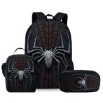 Style 19 3 Piece Spider Print School Bag Set - Large Capacity Polyester Backpack, Insulated Lunch Bag and Pencil Case - Lightweight Student Bookbag with Side Pocket for Boys Teens Kids