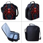 Style 19 3 Piece Spider Print School Bag Set - Large Capacity Polyester Backpack, Insulated Lunch Bag and Pencil Case - Lightweight Student Bookbag with Side Pocket for Boys Teens Kids - Image 4