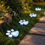 4 Pack Solar Paw Print Garden Lights (White light) - 9 cm Outdoor LED Ground Stake Lights with Dusk Activation for Lawn, Pathway, Yard and Garden Decoration - Image 4