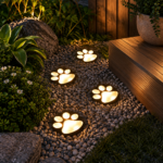 4 Pack Solar Paw Print Garden Lights (Warm light) - 9 cm Outdoor LED Ground Stake Lights with Dusk Activation for Lawn, Pathway, Yard and Garden Decoration - Image 2