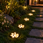 4 Pack Solar Paw Print Garden Lights (Warm light) - 9 cm Outdoor LED Ground Stake Lights with Dusk Activation for Lawn, Pathway, Yard and Garden Decoration - Image 4