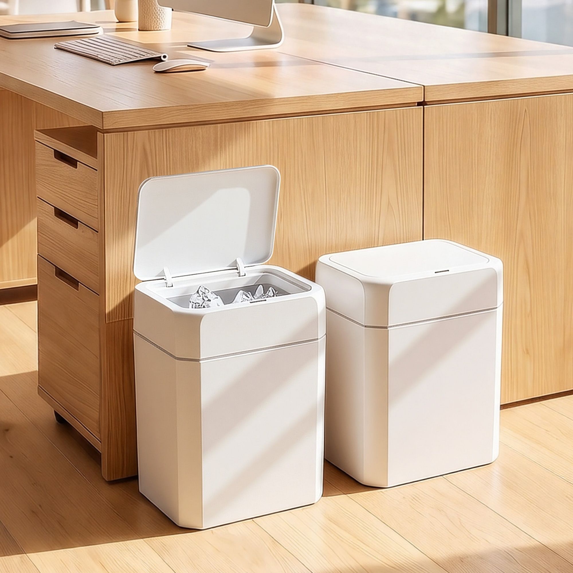 WAB-SR-PL-12LX2-WH-00 Artiss Rubbish Bin 12L 2-Pack Sensor Kitchen Automatic Motion Touchless White - Image 1