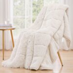 Giselle Faux Fur Weighted Blanket 2 Sided Long Pile Sherpa Reverse Cream 6.8KG 120 x 180cm