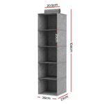 Artiss Hanging Closet Organiser 5 Tier Wardrobe Storage Grey 104cm - Image 2
