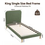 Artiss King Single Bed Frame, Green Faux Linen with Wooden Slats - Image 3