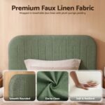 Artiss King Single Bed Frame, Green Faux Linen with Wooden Slats - Image 7