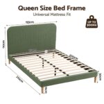 Artiss Queen Bed Frame, Green Fabric, Padded Headboard, 300kg Capacity - Image 3