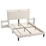 Artiss Double Bed Frame with USB Charging and Side Storage Shelves Beige - Image 2