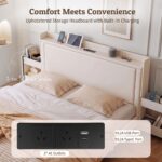 Artiss Queen Bed Frame with USB Charging and Side Storage Shelves Beige - Image 6