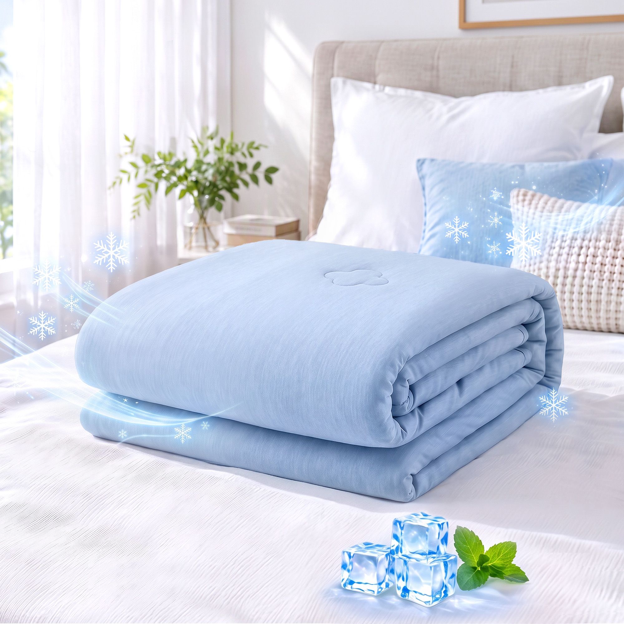 CBK-140X210-BU-00 Giselle Cooling Blanket 140cm x 210cm Single Summer Quilt Sleepers Double Sided - Image 1