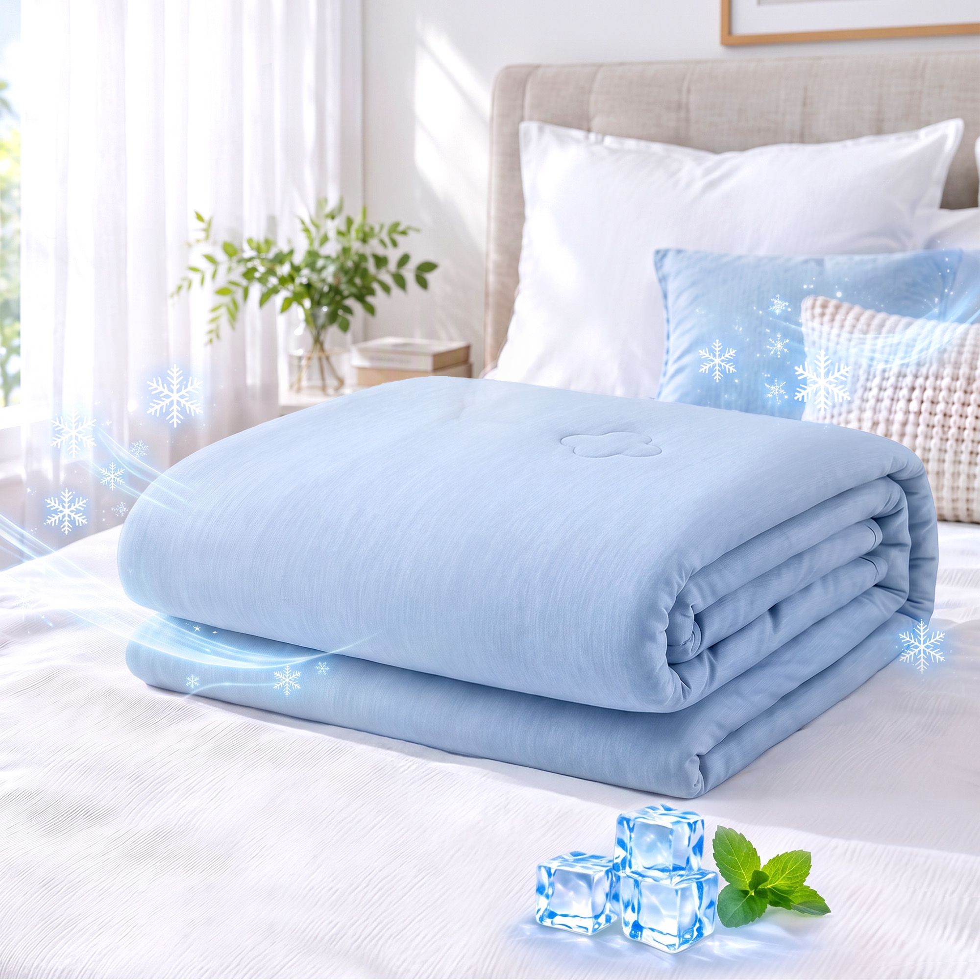 CBK-180X210-BU-00 Giselle Cooling Blanket Double 180 x 210cm Summer Quilt Lightweight Hot Sleepers - Image 1