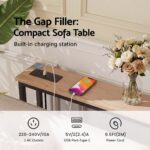 Artiss Set of 2 Narrow Sofa Console Tables with Charging Station, Wood - Image 6