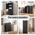 Artiss Bathroom Storage Cabinet Freestanding Cupboard Narrow Floor Shelf Black - Image 9