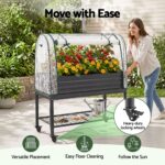 Green Fingers Mobile Raised Garden Bed with Greenhouse Cover Storage Shelf for Tomato Vegetables Herb Charcoal - Image 4