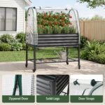Green Fingers Mobile Raised Garden Bed with Greenhouse Cover Storage Shelf for Tomato Vegetables Herb Charcoal - Image 6