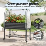 Green Fingers Mobile Raised Garden Bed with Greenhouse Cover Storage Shelf for Tomato Vegetables Herb Charcoal - Image 7