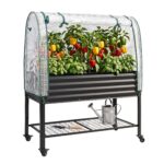 Green Fingers Mobile Raised Garden Bed with Greenhouse Cover Storage Shelf for Tomato Vegetables Herb Charcoal - Image 9