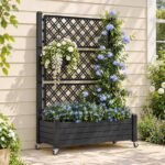 Green Fingers Mobile Planter Box with Trellis, Self Watering Garden Bed & Privacy Screen for Climbing Plants Flowers, Black
