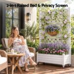 Green Fingers Mobile Planter Box with Trellis, Self Watering Garden Bed & Privacy Screen for Climbing Plants Flowers, White - Image 2