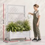 Green Fingers Mobile Planter Box with Trellis, Self Watering Garden Bed & Privacy Screen for Climbing Plants Flowers, White - Image 8