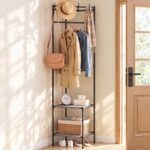 Artiss Coat Rack 181cm Freestanding Corner Hall Tree Garment Organiser Storage Shelf 8 Hooks Black