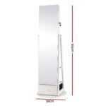 Artiss 360° Rotating Jewelry Cabinet Full Length Mirror, White - Image 4