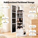 Artiss 360° Rotating Jewelry Cabinet Full Length Mirror, White - Image 6