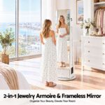 Artiss 360° Rotating Jewelry Cabinet Full Length Mirror, White - Image 7