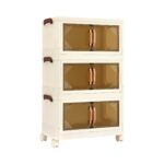 Artiss 3-Tier Foldable Storage Cabinet Stackable Box Clear Magnetic Door White - Image 3