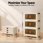 Artiss 3-Tier Foldable Storage Cabinet Stackable Box Clear Magnetic Door White - Image 4