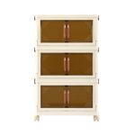 Artiss 3-Tier Foldable Storage Cabinet Stackable Box Clear Magnetic Door White - Image 5