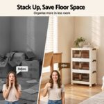 Artiss 3-Tier Foldable Storage Cabinet Stackable Box Clear Magnetic Door White - Image 6