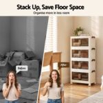 Artiss 4-Tier Foldable Storage Cabinet Stackable Box Clear Magnetic Door White - Image 6