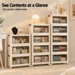 Artiss 4-Tier Foldable Storage Cabinet Stackable Box Clear Magnetic Door White - Image 9