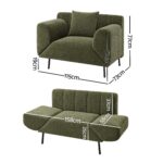 Artiss Armchair 3-in-1 Convertible Chenille Lounger and Daybed Green - Image 3