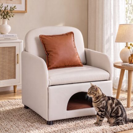 Artiss Armchair PU Leather Pet Accent Lounge Chair Cushion Beige