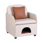 Artiss Armchair PU Leather Pet Accent Lounge Chair Cushion Beige - Image 2