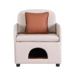 Artiss Armchair PU Leather Pet Accent Lounge Chair Cushion Beige - Image 4