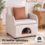 Artiss Armchair PU Leather Pet Accent Lounge Chair Cushion Beige - Image 5