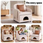 Artiss Armchair PU Leather Pet Accent Lounge Chair Cushion Beige - Image 8