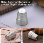 4 Piece Sewing Thimble,Sewing Thimble Silver,Metal Thimble Rings Adjustable Metal Finger Shield Ring Leather Finger Protectors - Image 2